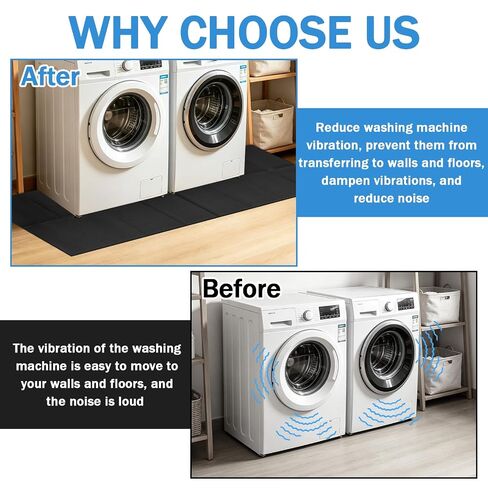 Washer Dryer Anti-Vibration Mat, 68x30'' Foldable Rubber Mat, Heavy Duty Shock Absorbing & Noise Reducing Pads, Non-Slip Waterproof Floor Protector for Washing Machine & Dryer, Vibration Control in Kuwait