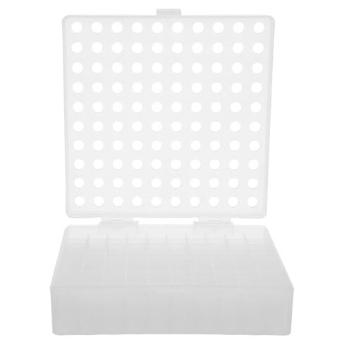 Kisangel Vented Plastic Vial Washing Box, 100 Grid Compartment Drip Dry Storage Case for 1.5ml/2mL Autosampler Glass Sample Vials Pretreatment 5.47x5.47x1.46in in Kuwait