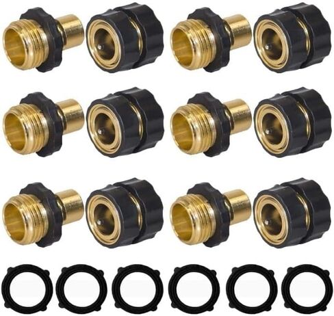 Sakerplus 3/4 Inch Garden Hose Quick Connect Set, Solid Brass Quick Connector Fittings with Non-Slip Grip, Leak-Resistant Water Hose Adapter for Spigot, Nozzle & Sprinkler (6-piece set) in Kuwait