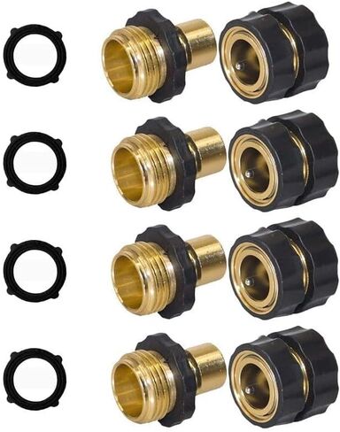 Sakerplus 3/4 Inch Garden Hose Quick Connect Set, Solid Brass Quick Connector Fittings with Non-Slip Grip, Leak-Resistant Water Hose Adapter for Spigot, Nozzle & Sprinkler (6-piece set) in Kuwait