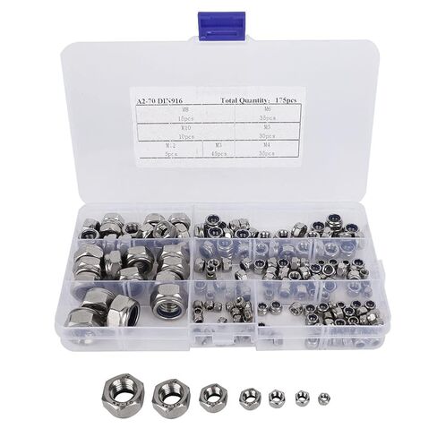 304 Stainless Steel Self Locking Nuts M3 M4 M5 M6 M8 M10 M12 Hex Nuts Fasteners Kit (180pcs) in Kuwait