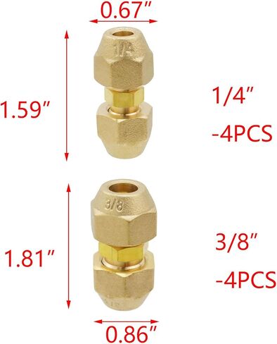 T Tulead Copper Pipe Extension Joint Connectors Air Conditioning Pipe Coupling Adapters with Flare Nuts 8PCS for Tube Diameter 1/4", 3/8" in Kuwait