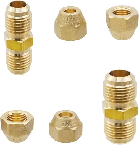 T Tulead Copper Pipe Extension Joint Connectors Air Conditioning Pipe Coupling Adapters with Flare Nuts 8PCS for Tube Diameter 1/4", 3/8" in Kuwait