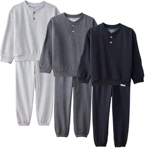 Butterblu Jerry - طقم سويت شيرت وسروال رياضي من Henley مصنوع من القطن العضوي، 6 قطع من البدلات الرياضية للفتيات والأولاد والجنسين in Kuwait