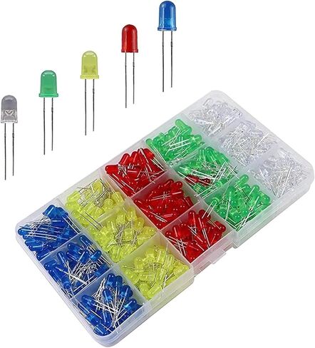 LED ضوء الثنائيات 500 قطعة طقم صمام ثنائي مضيء أحمر أصفر أزرق أخضر أبيض 5 مللي متر صمام ثنائي مضيء مجموعة متنوعة 100 قطعة/لون LED in Kuwait