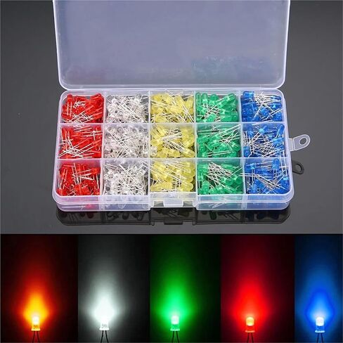 LED ضوء الثنائيات 500 قطعة طقم صمام ثنائي مضيء أحمر أصفر أزرق أخضر أبيض 5 مللي متر صمام ثنائي مضيء مجموعة متنوعة 100 قطعة/لون LED in Kuwait