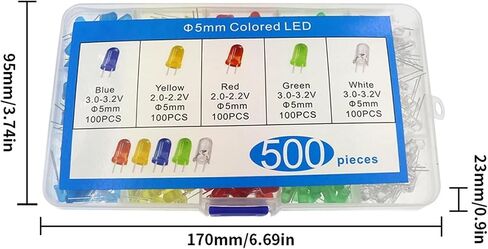ثنائيات إضاءة LED 500 قطعة LED صمام ثنائي باعث للضوء أحمر أصفر أزرق أخضر أبيض 5 مللي متر صمام ثنائي مضيء مجموعة متنوعة in Kuwait