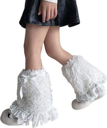 Elegant Lace Trim Bowknot Leg Warmers Soft Double Layers Designs Leg Warmers Comfortable Wearing Pair for Ages 3 to 13 in Kuwait