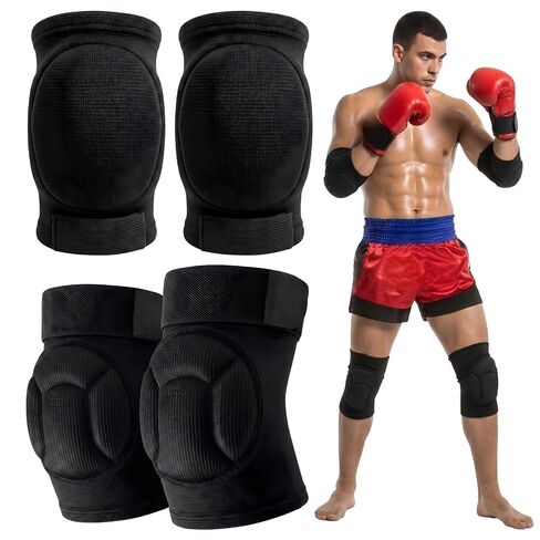 1 Pairs Muay Thai Elbow Pads and Knee Pads for Muay Thai Kick Boxing Wrestling Basketball Adjustable Protector Avoid Abrasion Bruise Sprain During Training Ensure Safety for Man(Black,L) in Kuwait