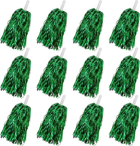 12PCS Cheerleading Pom Poms Metallic Foil Plastic Pom Poms for Football Basketball Sports Squads Dancing Party Stage Performance Celebration(Green) in Kuwait