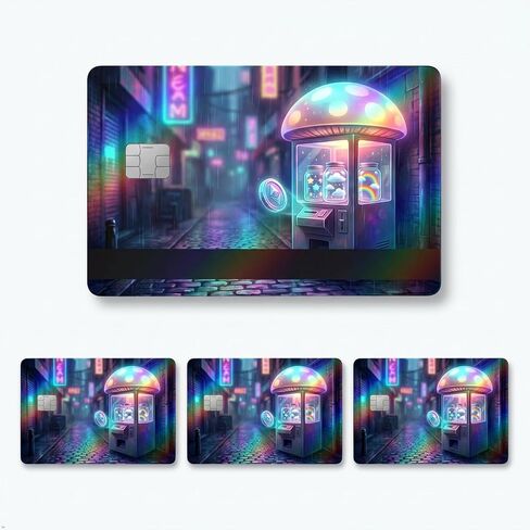 غلاف بطاقة آلة بيع الفطر النيون، ملصق بطاقة ائتمان من الفينيل Dreamy Rainbow Alley، ملصق بطاقة الخصم قابل للإزالة، غطاء بطاقة مقاوم للماء، 4 عبوات in Kuwait