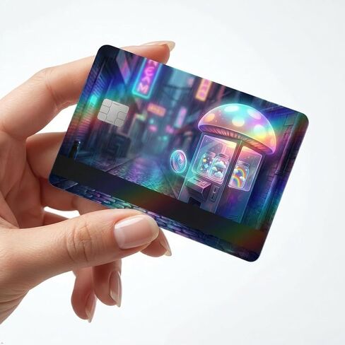 غلاف بطاقة آلة بيع الفطر النيون، ملصق بطاقة ائتمان من الفينيل Dreamy Rainbow Alley، ملصق بطاقة الخصم قابل للإزالة، غطاء بطاقة مقاوم للماء، 4 عبوات in Kuwait
