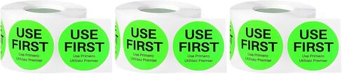 1500 Pcs Use First Stickers for Food Service, Trilingual FIFO Label, 1.5 in / 3.75 cm Fluorescent Green Food Labels for Restaurant Inventory Management, Warehouse Rotation, Kitchen Containers in Kuwait