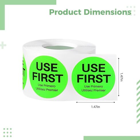 1500 Pcs Use First Stickers for Food Service, Trilingual FIFO Label, 1.5 in / 3.75 cm Fluorescent Green Food Labels for Restaurant Inventory Management, Warehouse Rotation, Kitchen Containers in Kuwait