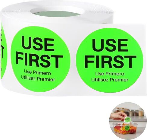 1500 Pcs Use First Stickers for Food Service, Trilingual FIFO Label, 1.5 in / 3.75 cm Fluorescent Green Food Labels for Restaurant Inventory Management, Warehouse Rotation, Kitchen Containers in Kuwait