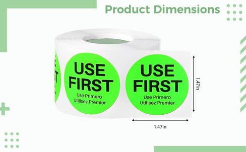 1500 Pcs Use First Stickers for Food Service, Trilingual FIFO Label, 1.5 in / 3.75 cm Fluorescent Green Food Labels for Restaurant Inventory Management, Warehouse Rotation, Kitchen Containers in Kuwait