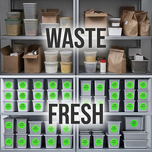 1500 Pcs Use First Stickers for Food Service, Trilingual FIFO Label, 1.5 in / 3.75 cm Fluorescent Green Food Labels for Restaurant Inventory Management, Warehouse Rotation, Kitchen Containers in Kuwait