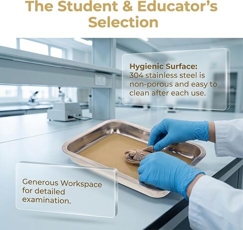 OUNONA Stainless Steel Laboratory Dissecting Pan: 12.2x8.3x1.6 Wax-Lined Biology Dissection Tray for Junior Senior Science Lab Teaching Supplies Instrument in Kuwait