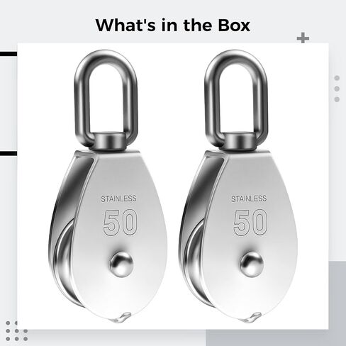2 Pack Stainless Steel Pulley Block M50, Single Wheel Pulley with Swivel Eye Hook, Heavy Duty Lifting Pulley for Flag Pole Rope Wire Cable Systems, 304 Grade in Kuwait