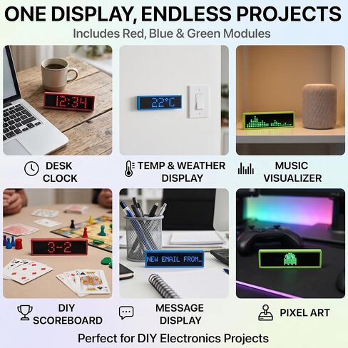 Lonely Binary 3-Pack 32x8 LED Matrix MAX7219 3-Color لـ Arduino ESP32 | وحدات حمراء وخضراء وزرقاء + حافظات مطبوعة ثلاثية الأبعاد؛ 256 مصباح LED لكل منها، SPI 5-pin، قابلة للتتالي؛ سطوع 16 مستوى؛ بيكو، STM32 in Kuwait