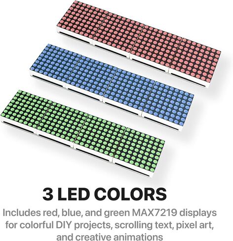 Lonely Binary 3-Pack 32x8 LED Matrix MAX7219 3-Color لـ Arduino ESP32 | وحدات حمراء وخضراء وزرقاء + حافظات مطبوعة ثلاثية الأبعاد؛ 256 مصباح LED لكل منها، SPI 5-pin، قابلة للتتالي؛ سطوع 16 مستوى؛ بيكو، STM32 in Kuwait