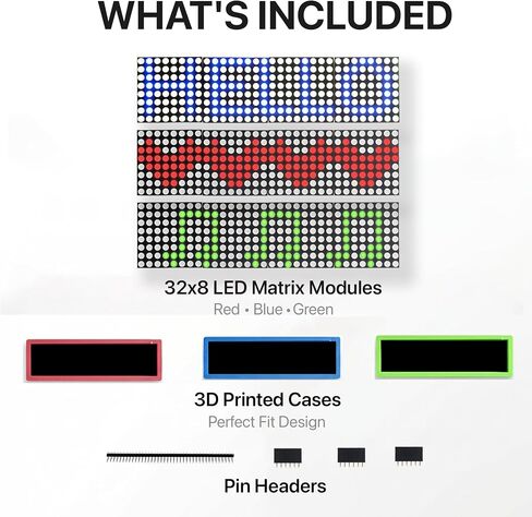 Lonely Binary 3-Pack 32x8 LED Matrix MAX7219 3-Color لـ Arduino ESP32 | وحدات حمراء وخضراء وزرقاء + حافظات مطبوعة ثلاثية الأبعاد؛ 256 مصباح LED لكل منها، SPI 5-pin، قابلة للتتالي؛ سطوع 16 مستوى؛ بيكو، STM32 in Kuwait