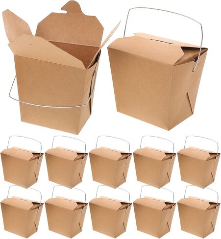 50pcs Small Kraft Paper Chinese Takeout Boxes with Metal Wire Handle 16oz Food Containers for Cold and Hot Food Packaging for Weddings and Restaurant Takeout in Kuwait