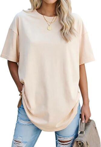 Oversized T Shirts for Women Loose Fit Crewneck Short Sleeve Tops Summer Casual Blouse Y2K 2024 Basic Tees in Saudi Arabia