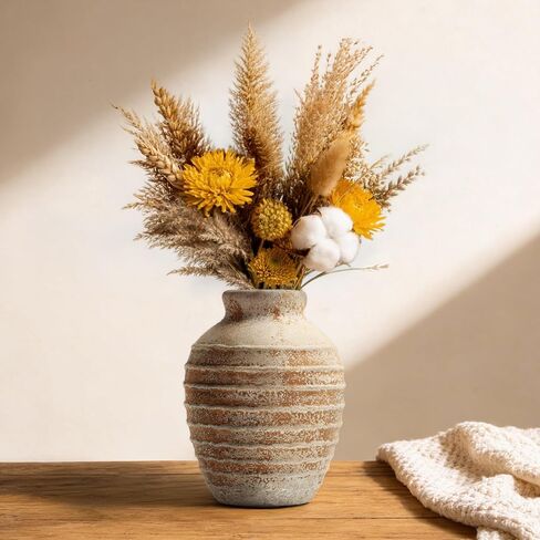 DOWAN Terracotta Ceramic Vase 6.6 بوصة، مزهرية فخارية مزخرفة ريفية عتيقة لديكور المنزل، مزهرية مركزية للمزرعة لمدفأة طاولة غرفة المعيشة، لهجة أرضية عتيقة in Kuwait