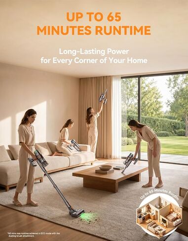 Cordless Vacuum Cleaner, 300AW Vacuum Cleaner for Home with 65 Mins Runtime, Auto Mode, Self-Standing Stick Vacuum with LED Display, Anti-Tangle Brush for Pet Hair, Carpet & Hard Floors, Orange in Kuwait