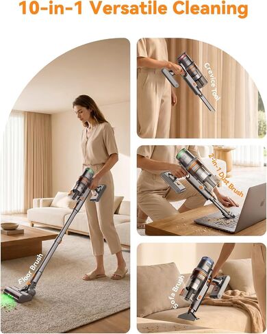 Cordless Vacuum Cleaner, 300AW Vacuum Cleaner for Home with 65 Mins Runtime, Auto Mode, Self-Standing Stick Vacuum with LED Display, Anti-Tangle Brush for Pet Hair, Carpet & Hard Floors, Orange in Kuwait