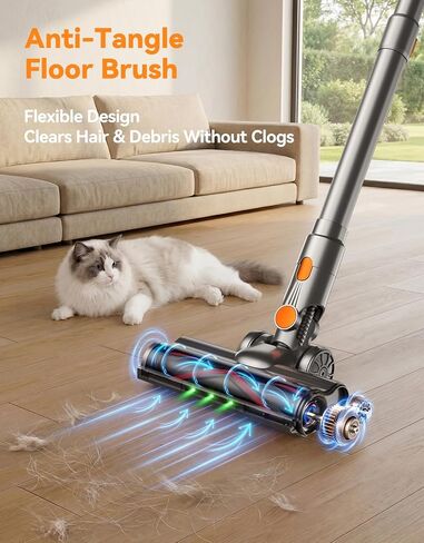 Cordless Vacuum Cleaner, 300AW Vacuum Cleaner for Home with 65 Mins Runtime, Auto Mode, Self-Standing Stick Vacuum with LED Display, Anti-Tangle Brush for Pet Hair, Carpet & Hard Floors, Orange in Kuwait