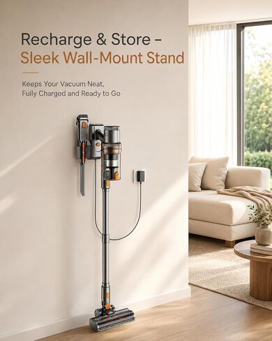 Cordless Vacuum Cleaner, 300AW Vacuum Cleaner for Home with 65 Mins Runtime, Auto Mode, Self-Standing Stick Vacuum with LED Display, Anti-Tangle Brush for Pet Hair, Carpet & Hard Floors, Orange in Kuwait
