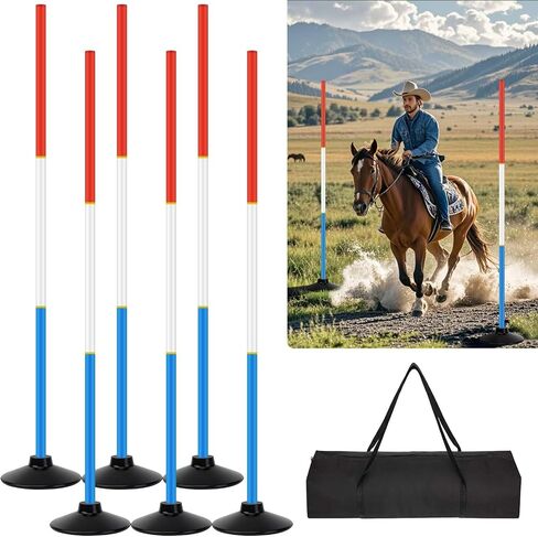 6 Pcs 6FT Pole Bending Poles for Horses | Horse Training Equipment with Round Base | Adjustable Gear for Horse Agility, Equestrian Sports, Soccer Drills, Football Practice & Dog Obstacle Courses in Kuwait