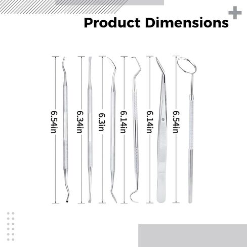 6 Pcs Dental Tool Kit, Stainless Steel Tartar Scraper, Plaque Remover, Oral Hygiene Set, Chipped Tooth Care, At-Home Examination Instruments with Storage Tray in Kuwait