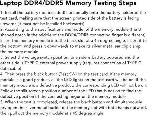 جهاز اختبار الذاكرة Naroote DDR4 DDR5، محلل تشخيص ذاكرة الوصول العشوائي 2 في 1 مع مؤشر ضوء LED للكمبيوتر المحمول وخادم سطح المكتب in Kuwait