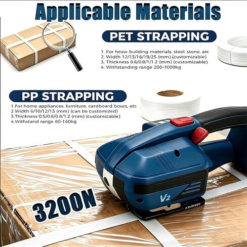 Commercial Electric High Table Strapping Machine, Edge Banding Device for 0.51"-0.63" PP/PET with 4000mah Battery Powered Digital Display Adjustable Tension 900-3200N for Packaging in Kuwait