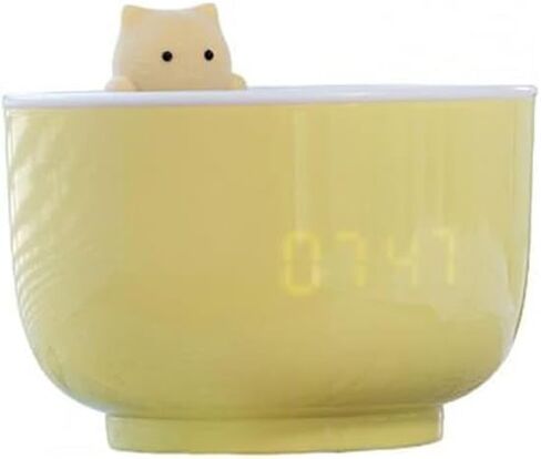 Alarm Clocks Cartoon Cat Cup Shape Night Lights Clock Powered Cats Teacup ABS LED Light Digital for Desk Gifts(White-Dinosaur Doodle4) in Kuwait