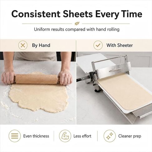 Manual Dough Sheeter Machine for Croissants & Pastry – Foldable Countertop Dough Roller Machine with 55 Thickness Settings (0–27mm), Stainless Steel Rollers for Home & Small-Batch Bakeries in Kuwait
