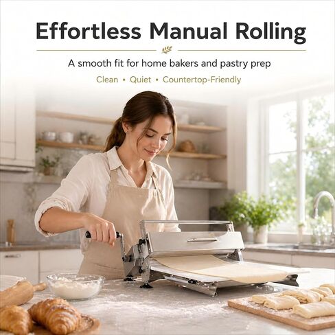 Manual Dough Sheeter Machine for Croissants & Pastry – Foldable Countertop Dough Roller Machine with 55 Thickness Settings (0–27mm), Stainless Steel Rollers for Home & Small-Batch Bakeries in Kuwait