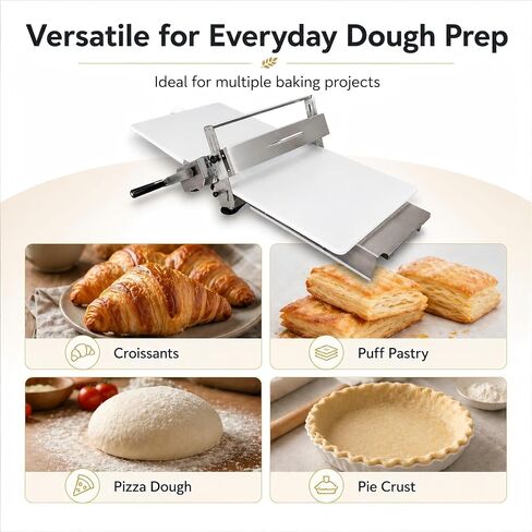 Manual Dough Sheeter Machine for Croissants & Pastry – Foldable Countertop Dough Roller Machine with 55 Thickness Settings (0–27mm), Stainless Steel Rollers for Home & Small-Batch Bakeries in Kuwait