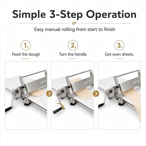 Manual Dough Sheeter Machine for Croissants & Pastry – Foldable Countertop Dough Roller Machine with 55 Thickness Settings (0–27mm), Stainless Steel Rollers for Home & Small-Batch Bakeries in Kuwait