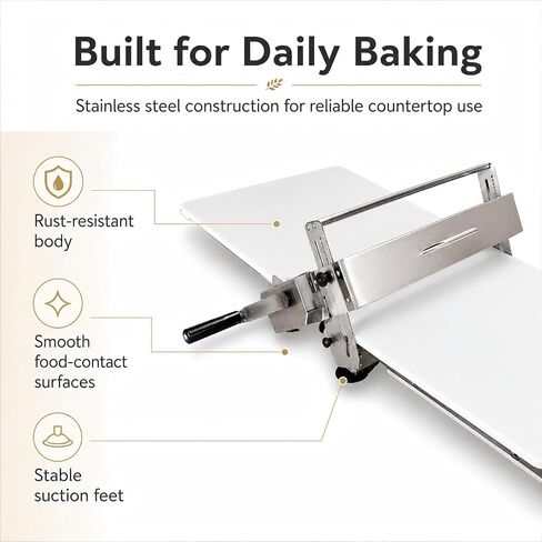 Manual Dough Sheeter Machine for Croissants & Pastry – Foldable Countertop Dough Roller Machine with 55 Thickness Settings (0–27mm), Stainless Steel Rollers for Home & Small-Batch Bakeries in Kuwait