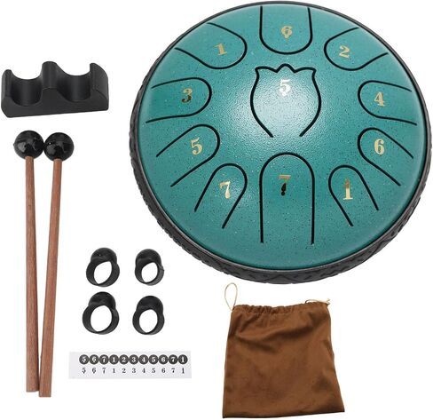 Elegant and Captivating Chakra Drum 6 Inch Steel Tongue Drum with Diverse Tone Range for Prayer Concerts (Green) in Kuwait