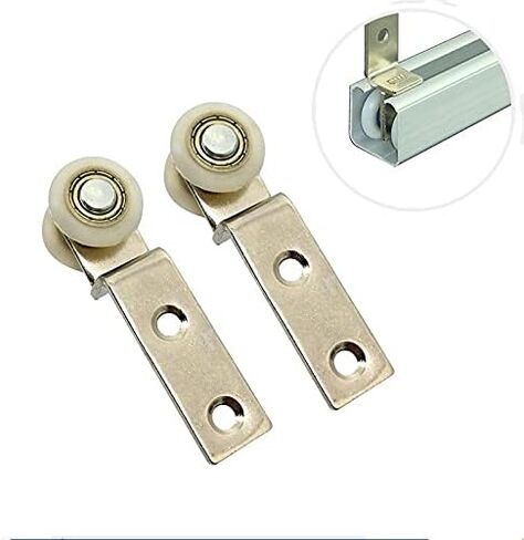 10Pcs 2.55x0.74inch Bend Pipe Metal Bearing Pulley Block with Two Plastic Wheel for Sliding Door Window Cabinet in Kuwait