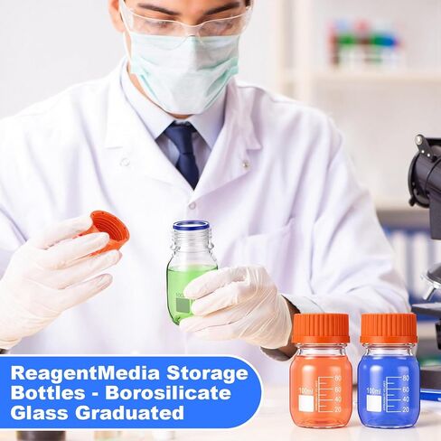 Irenare 8 Pack 100 ml Glass Media Storage Bottles Borosilicate Glass Scientific Round Graduated Media Bottle with Orange GL45 Screw Cap for Lab Water Reagent Liquids in Kuwait