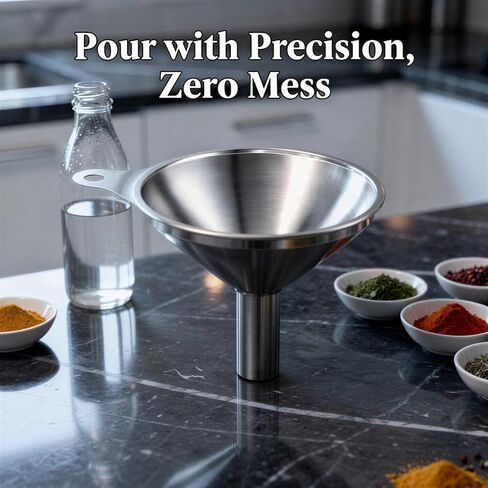 مجموعة قمع من الفولاذ المقاوم للصدأ مكونة من 4 قطع، 3 أحجام لأقماع المطبخ وفرشاة واحدة، آمنة للاستخدام في غسالة الأطباق لنقل السوائل والسوائل والزيوت العطرية والتوابل والتوابل in Kuwait