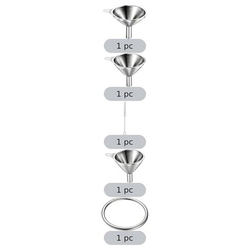 4 Pcs Stainless Steel Funnel Set, 3 Size Kitchen Funnels, Includes 1 Brush, for Transferring Liquid, Fluid, Essential Oils, Spices, Condiments, Dishwasher Safe in Kuwait