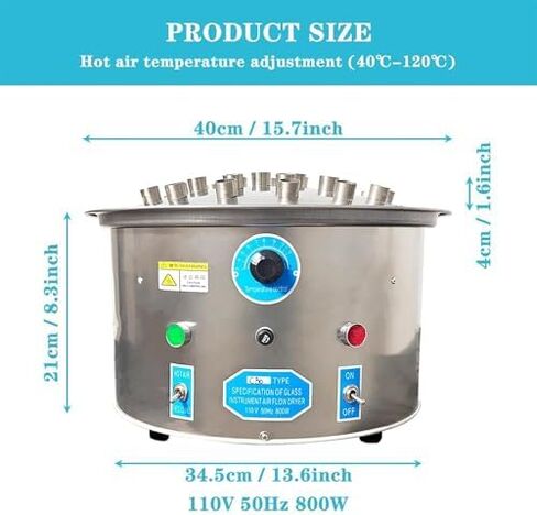 Glassware Dryer, 800W Stainless Steel Drying Machine with 30 Pipes, Dual Voltage, Hot Cold Air Switch, Compact for Labs Schools Factories in Kuwait