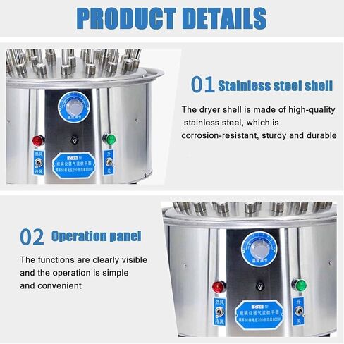 Lab Glassware Dryer, Electric Air Flow Dryer Desiccator, 40～120℃ Temperature Adjustment, Drying Time 8~10min, 30 Holes for Glass Test Tubes and Beakers in Kuwait
